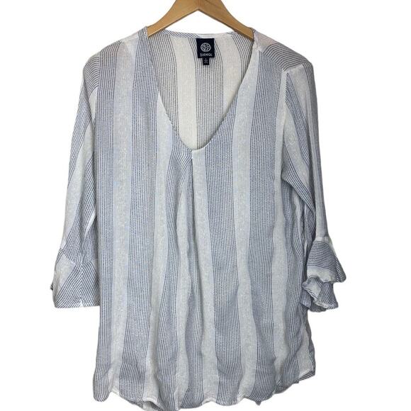 Bobeau Women’s Tunic Length Blouse White Gray Stripe Sparkle Size Large - Picture 2 of 6